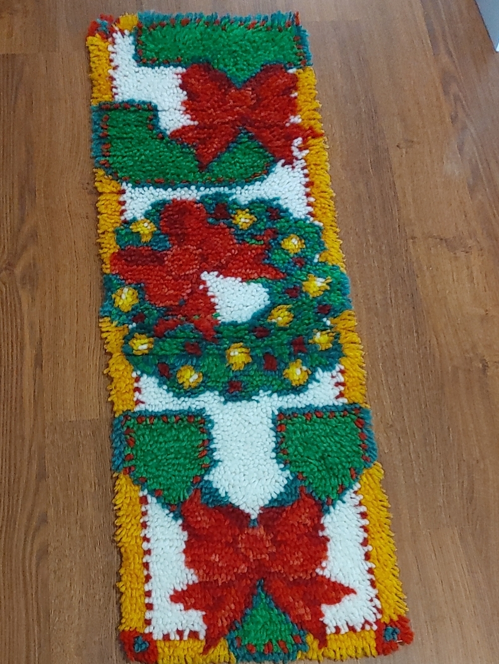 Handmade Holiday Latch Hook Runner - Red, Green & Yellow